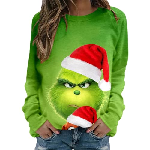 grinch kostüm damen Weihnachten Grinches Sweatshirt, Kreativer Weihnachts Pullover Langarm Frauen Sweatshirt Weihnachten Hoodie Neuheit Damen Rundhalsausschnitt Lässig Herbst Pullover Mode Locker 702 von QWUVEDS