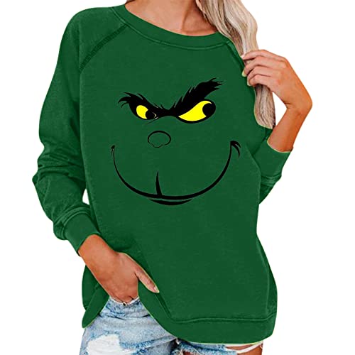 grinch kostüm damen Weihnachten Grinches Sweatshirt, Kreativer Weihnachts Pullover Langarm Frauen Sweatshirt Weihnachten Hoodie Neuheit Damen Rundhalsausschnitt Lässig Herbst Pullover Mode Locker von QWUVEDS