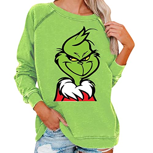 grinch kostüm damen Weihnachten Grinches Sweatshirt, Kreativer Weihnachts Pullover Langarm Frauen Sweatshirt Weihnachten Hoodie Neuheit Damen Rundhalsausschnitt Lässig Herbst Pullover Mode Locker von QWUVEDS