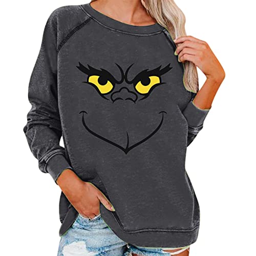 grinch kostüm damen Weihnachten Grinches Sweatshirt, Kreativer Weihnachts Pullover Langarm Frauen Sweatshirt Weihnachten Hoodie Neuheit Damen Rundhalsausschnitt Lässig Herbst Pullover Mode Locker von QWUVEDS