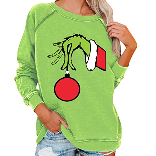 grinch kostüm damen Weihnachten Grinches Sweatshirt, Kreativer Weihnachts Pullover Langarm Frauen Sweatshirt Weihnachten Hoodie Neuheit Damen Rundhalsausschnitt Lässig Herbst Pullover Mode Locker 670 von QWUVEDS