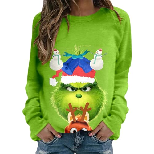 grinch kostüm damen Weihnachten Grinches Sweatshirt, Kreativer Weihnachts Pullover Langarm Frauen Sweatshirt Weihnachten Hoodie Neuheit Damen Rundhalsausschnitt Lässig Herbst Pullover Mode Locker 730 von QWUVEDS