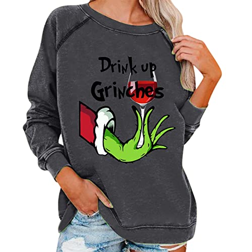 grinch kostüm damen Weihnachten Grinches Sweatshirt, Kreativer Weihnachts Pullover Langarm Frauen Sweatshirt Weihnachten Hoodie Neuheit Damen Rundhalsausschnitt Lässig Herbst Pullover Mode Locker C von QWUVEDS