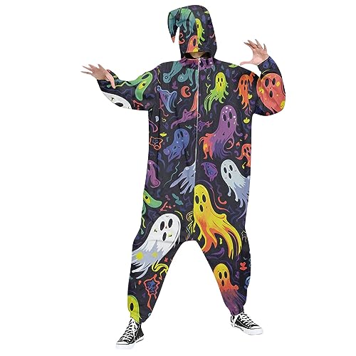 halloween kostüm herren halloween 2 halloween 6 Männliche und weibliche Halloween-Pyjamas mit lustigem Print, Kapuzenpullover und Reißverschluss, Party-Einteiler-Pyjama-Set Nicki Jumpsuit (White, XXL) von QWUVEDS