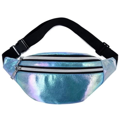 Bauchtasche Neon 1PC Holographische Fanny Pack Hologramm Taille Tasche PU Strand Reise Banana Hüfte Bum Zip Taille Taschen Frauen Gürtel Tasche for Mädchen(Blue) von QWWQYDY