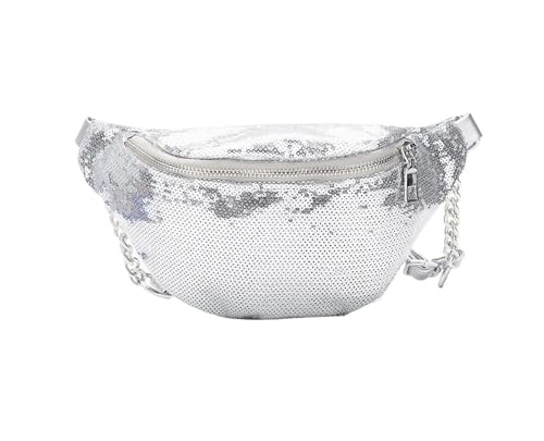 Bauchtasche Neon Frauen Pailletten Fanny Pack Mode Weibliche Taille Tasche Brust Beutel Schulter Tasche Glitter Bum Gürtel Taschen Taille Packs(Silver) von QWWQYDY