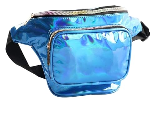 Bauchtasche Neon Holografische Gürteltasche for Damen und Herren, Wasserabweisende Umhängetasche mit Mehreren Taschen und verstellbaren Gürteln(Blue) von QWWQYDY