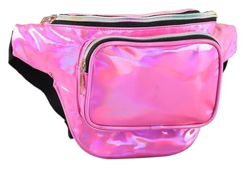 Bauchtasche Neon Holografische Gürteltasche for Damen und Herren, Wasserabweisende Umhängetasche mit Mehreren Taschen und verstellbaren Gürteln(Pink) von QWWQYDY