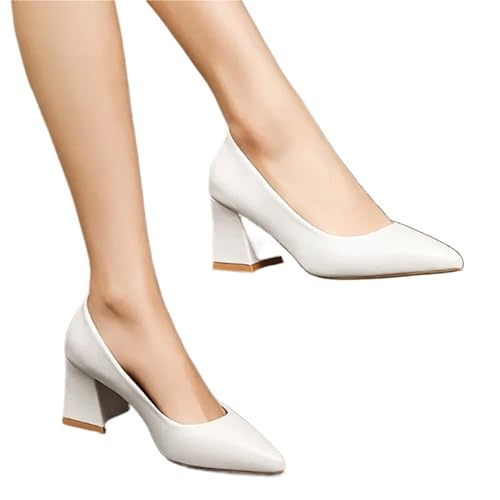 Hochzeit Schuhe Damen Basic Pumps Spitzschuh High Heels Bootsschuhe for Damen Abendschuhe Flache Weiße Hochzeitsschuhe(White,38) von QWWQYDY