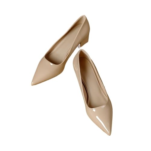 Hochzeit Schuhe Damen Basic Pumps Spitzschuh High Heels Bootsschuhe for Damen Abendschuhe Flache weiße Hochzeitsschuhe(Khaki 5cm,37) von QWWQYDY