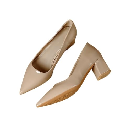 Hochzeit Schuhe Damen Basic Pumps Spitzschuh High Heels Bootsschuhe for Damen Abendschuhe Flache weiße Hochzeitsschuhe(Khaki 7cm,38) von QWWQYDY