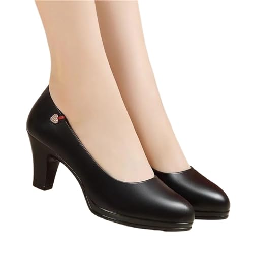Hochzeit Schuhe Damen Damenmode Plus Size Schwarzes Leder Frühling Büro Karriere High Heel Schuhe Lady Casual Comfort Arbeitspumps(Style2,39) von QWWQYDY