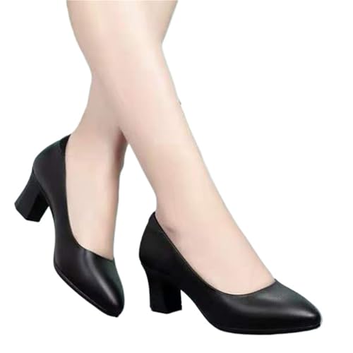 Hochzeit Schuhe Damen Damenmode Plus Size Schwarzes Leder Frühling Büro Karriere High Heel Schuhe Lady Casual Comfort Arbeitspumps(Style3,40) von QWWQYDY