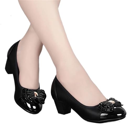 Hochzeit Schuhe Damen Damenmode Plus Size Schwarzes Leder Frühling Büro Karriere High Heel Schuhe Lady Casual Comfort Arbeitspumps(Style4,40) von QWWQYDY