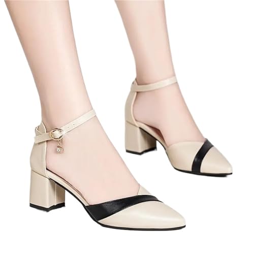 Hochzeit Schuhe Damen Frauen Mode Schnalle Perle Platz Ferse Schuhe Dame Freizeit Elegante Büro Karriere Pumpen(Color 05,39) von QWWQYDY