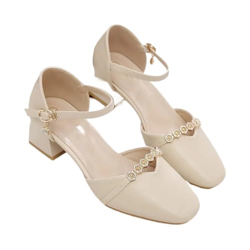 Hochzeit Schuhe Damen Frauen Mode Schnalle Perle Platz Ferse Schuhe Dame Freizeit Elegante Büro Karriere Pumpen(Color 11,37) von QWWQYDY