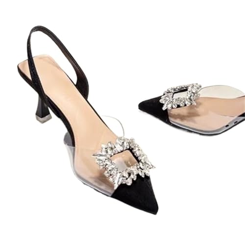 Hochzeit Schuhe Damen Mode Sexy Bankett Komfortable Kristall Transparent Einfarbig Spitz Frauen High Heels(Black,40) von QWWQYDY