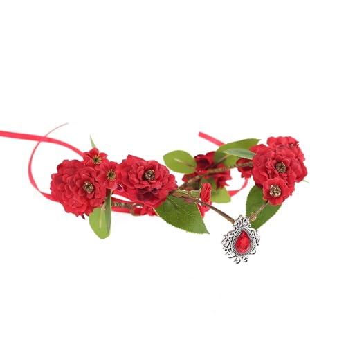 Kopfschmuck Elfen Waldfeen-Elfen-Kronen-Stirnband, grün, V-Form, Blumenkranz, Hochzeit, Braut-Kopfbedeckung mit Edelstein-Anhänger for Frauen und Mädchen(FC1583RED) von QWWQYDY