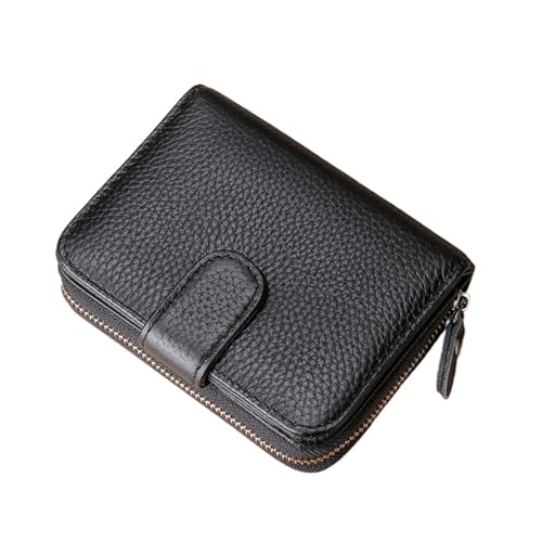 QWWQYDY Brieftasche Damen Echtes Leder Brieftasche Frauen Schicht Rindsleder Geld Geldbörse Karte Halter Zipper(Black) von QWWQYDY