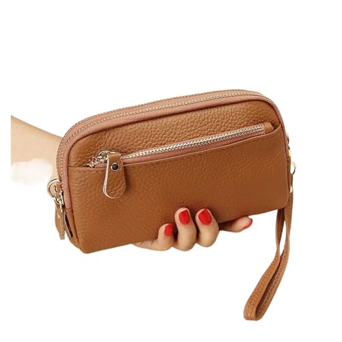 QWWQYDY Brieftasche Damen Echtes Leder Damen Reißverschluss Geldbörse Clutch Rindsleder Armband Tasche(Dark Yellow) von QWWQYDY