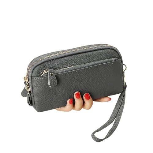 QWWQYDY Brieftasche Damen Echtes Leder Damen Reißverschluss Geldbörse Clutch Rindsleder Armband Tasche(Green) von QWWQYDY