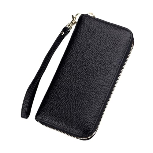 QWWQYDY Brieftasche Damen Echtes Leder Frauen Lange Brieftaschen Damen Kupplung Geld Tasche Münze Zipper Halter(Black) von QWWQYDY