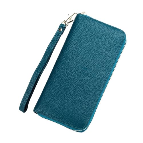 QWWQYDY Brieftasche Damen Echtes Leder Frauen Lange Brieftaschen Damen Kupplung Geld Tasche Münze Zipper Halter(Blue) von QWWQYDY