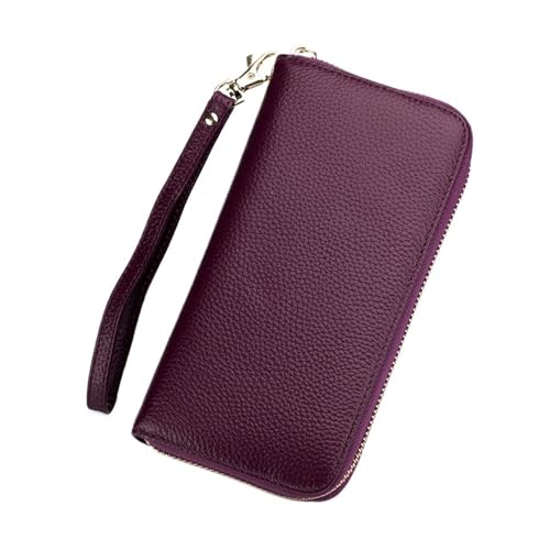 QWWQYDY Brieftasche Damen Echtes Leder Frauen Lange Brieftaschen Damen Kupplung Geld Tasche Münze Zipper Halter(Purple) von QWWQYDY