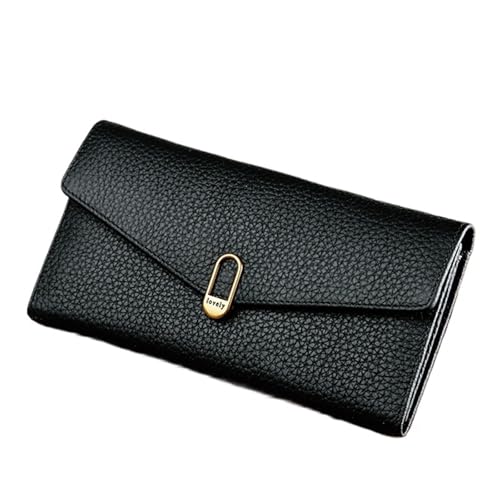 QWWQYDY Brieftasche Damen Echtes Leder Geldbörsen Frauen Designer Damen Lange Geldbörse Halter Brieftasche(Black) von QWWQYDY