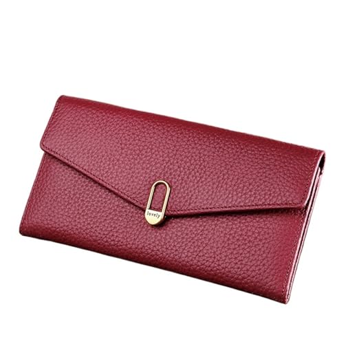 QWWQYDY Brieftasche Damen Echtes Leder Geldbörsen Frauen Designer Damen Lange Geldbörse Halter Brieftasche(Wine Red) von QWWQYDY