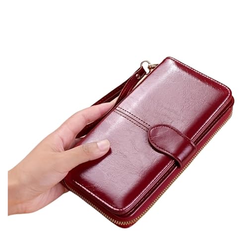 QWWQYDY Brieftasche Damen Frauen Leder Clutch Geldbörse Kartenhalter Lange Dame(Deep Red) von QWWQYDY