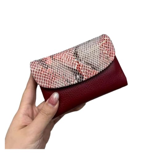 QWWQYDY Brieftasche Damen Kuh Leder Kurze Brieftasche Frauen Echtem Rindsleder Karte Halter Geldbörse Damen(Wine Red) von QWWQYDY