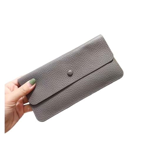 QWWQYDY Brieftasche Damen Leder Frauen Lange Brieftasche Geld Schlanke Clutch Tasche Damen Rindsleder Karte Halter Geldbörse(Grey) von QWWQYDY