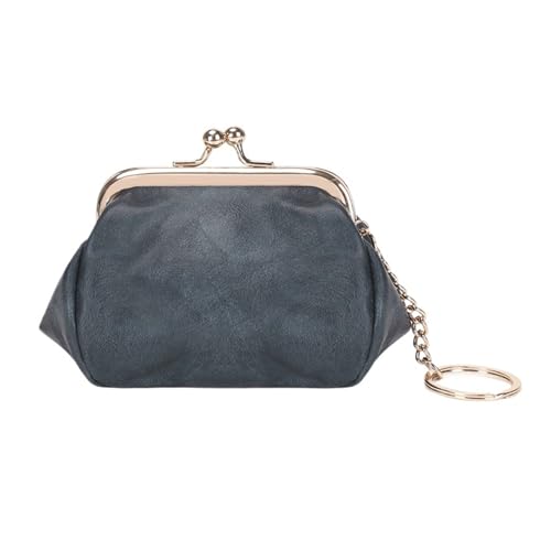 QWWQYDY Brieftasche Damen Mini Compact Cute Purse Kiss Lock Kleine Brieftasche Damen PU Leder Münztasche(Blue) von QWWQYDY