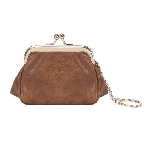 QWWQYDY Brieftasche Damen Mini Compact Cute Purse Kiss Lock Kleine Brieftasche Damen PU Leder Münztasche(Brown) von QWWQYDY