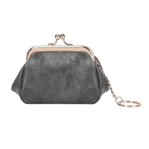 QWWQYDY Brieftasche Damen Mini Compact Cute Purse Kiss Lock Kleine Brieftasche Damen PU Leder Münztasche(Grey) von QWWQYDY