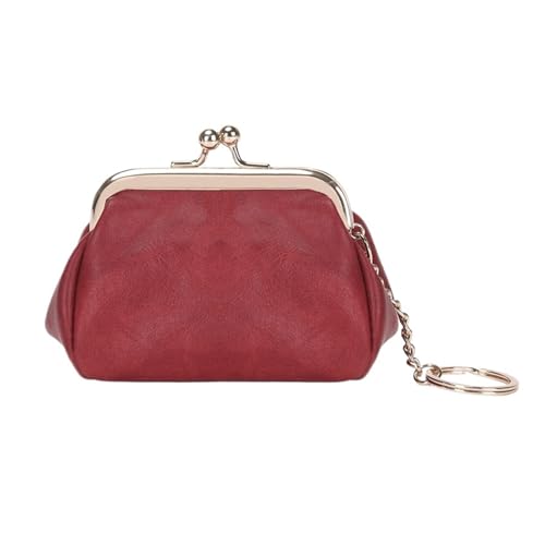 QWWQYDY Brieftasche Damen Mini Compact Cute Purse Kiss Lock Kleine Brieftasche Damen PU Leder Münztasche(Red) von QWWQYDY