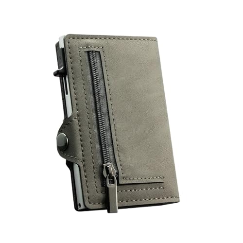 QWWQYDY Brieftasche Damen Minimalistische UP-Geldbörse aus Leder mit Blockierung, automatischer Mini-Kartenhalter(Grey with Zipper) von QWWQYDY