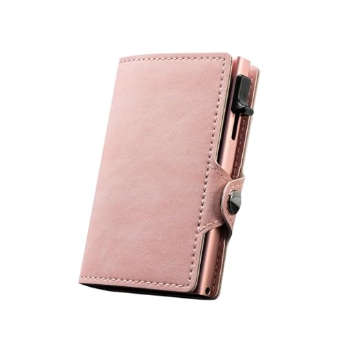 QWWQYDY Brieftasche Damen Minimalistische UP-Geldbörse aus Leder mit Blockierung, automatischer Mini-Kartenhalter(Pink no Zipper) von QWWQYDY