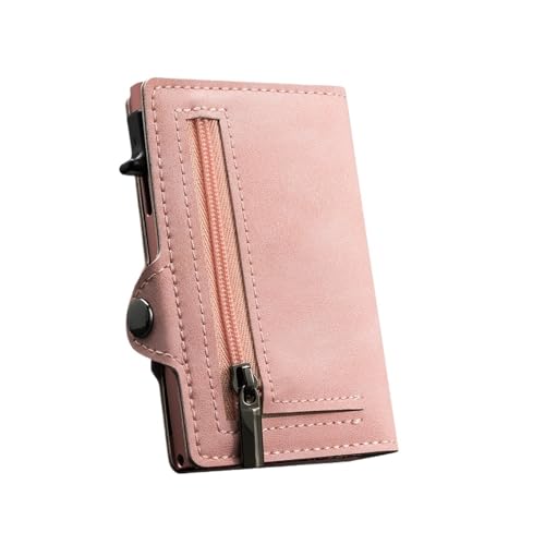 QWWQYDY Brieftasche Damen Minimalistische UP-Geldbörse aus Leder mit Blockierung, automatischer Mini-Kartenhalter(Pink with Zipper) von QWWQYDY