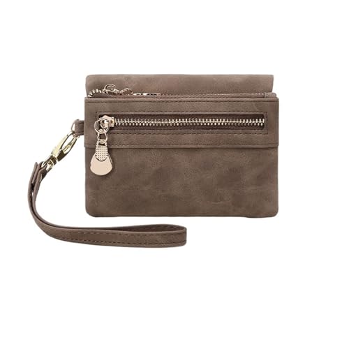 QWWQYDY Brieftasche Damen PU Leder Kurze Brieftasche Mehrere Karte Slots Handgelenk Casual Tragbare Clip(Coffee) von QWWQYDY