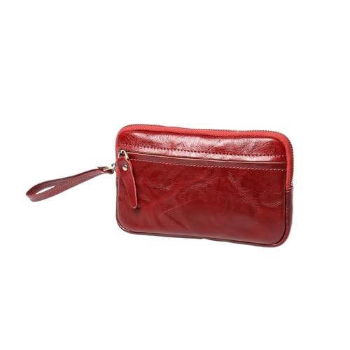 QWWQYDY Brieftasche Damen Reißverschlusstasche Rindsleder Geldbörse Kartenhalter Leder Aufbewahrungstasche(Red) von QWWQYDY