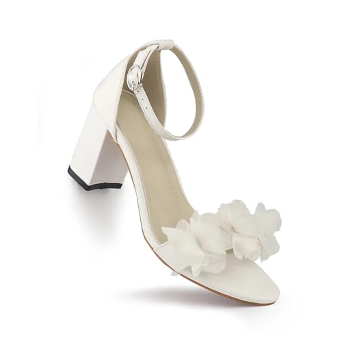 QWWQYDY Hochzeit Schuhe Damen Weiße Damen Heels Blumen Sandalen Sommer Hochzeitsschuhe Brautschuhe Partyschuhe Mode Open Toe Pumps(41) von QWWQYDY