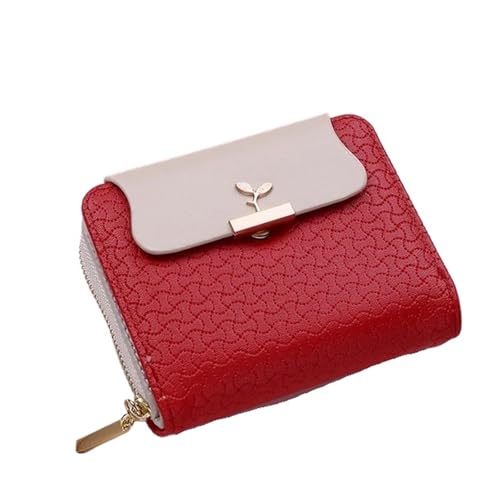 QWWQYDY Portemonnaie Damen Damen Geldbörsen Blatt Hasp Clutch Designed Student Leder Mini Münzbörse Weibliche Kartenhalter Geldbeutel Frauen Geldbörse(Red) von QWWQYDY