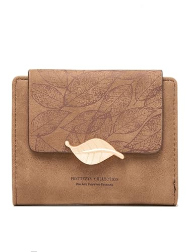 QWWQYDY Portemonnaie Damen Geldbörse Damen Kurzes Nischendesign Einfaches Retro Frosted Leaf Damengeldbörse Mode Münzgeldbörse Reißverschluss Klappbar Student(Coffee) von QWWQYDY
