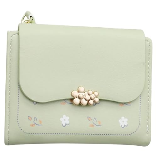 QWWQYDY Portemonnaie Damen Geldbörse mit Blumendruck, kleine Geldbörse aus PU, Kartenhalter mit Mehreren Fächern(Green) von QWWQYDY