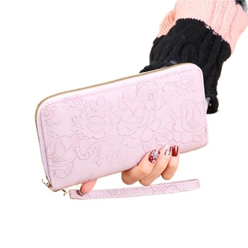 QWWQYDY Portemonnaie Damen Langes Portemonnaie mit Blumenprägung, Kreditkartenhalter aus PU-Leder, Schlichtes trendiges Portemonnaie for Damen mit Münzfach und Handbemalung(Light Purple) von QWWQYDY