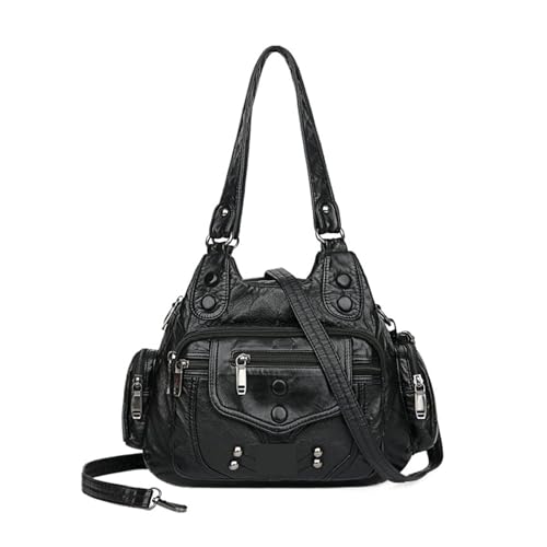 QWWQYDY Umhängetasche Damen Frau Messenger Bag Weiche Leder Handtaschen Designer Berühmte Marke Schulter Tote(Black) von QWWQYDY