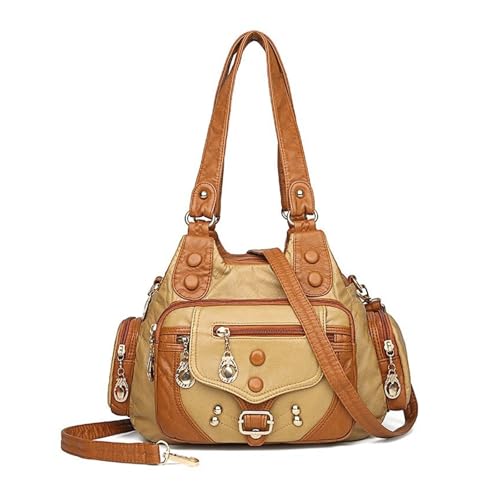 QWWQYDY Umhängetasche Damen Frau Messenger Bag Weiche Leder Handtaschen Designer Berühmte Marke Schulter Tote(Khaki) von QWWQYDY