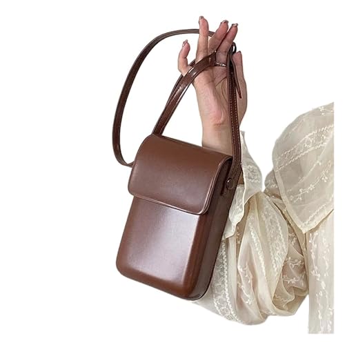 QWWQYDY Umhängetasche Damen Klappe Umhängetaschen Frauen Mini PU Leder Schulter Geldbörsen Handtaschen Tasche(Brown) von QWWQYDY